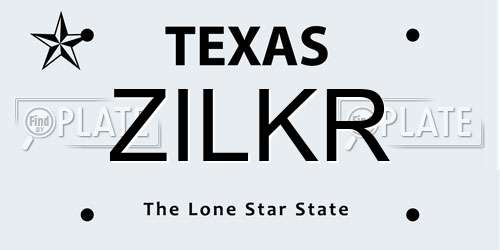 ZILKR Texas License Plate