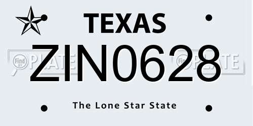 ZIN0628 Texas License Plate