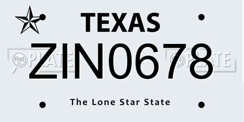 ZIN0678 Texas License Plate