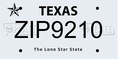 ZIP9210 Texas License Plate