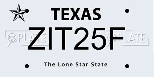 ZIT25F Texas License Plate