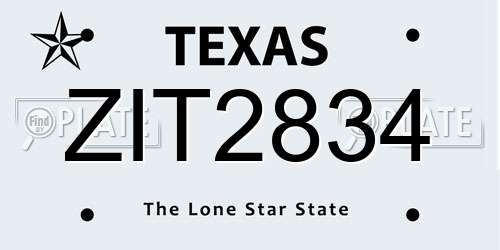 ZIT2834 Texas License Plate