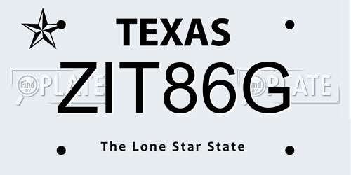 ZIT86G Texas License Plate