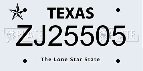 ZJ25505 Texas License Plate