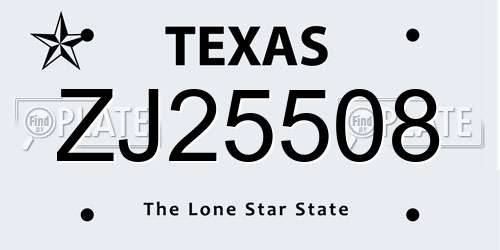 ZJ25508 Texas License Plate