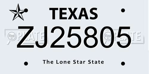 ZJ25805 Texas License Plate