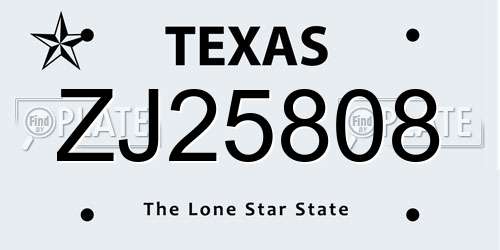 ZJ25808 Texas License Plate