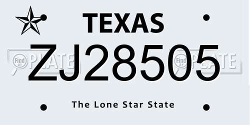 ZJ28505 Texas License Plate