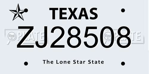 ZJ28508 Texas License Plate