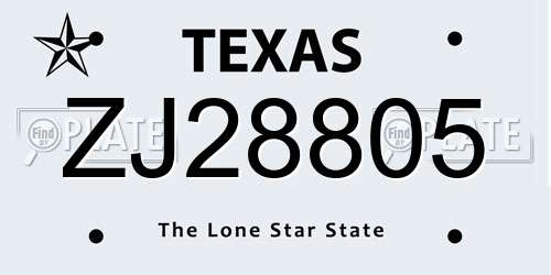 ZJ28805 Texas License Plate