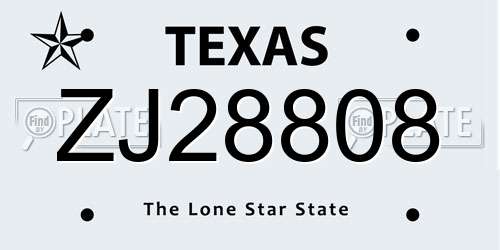 ZJ28808 Texas License Plate