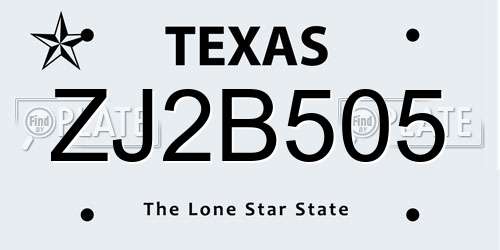 ZJ2B505 Texas License Plate