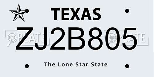 ZJ2B805 Texas License Plate