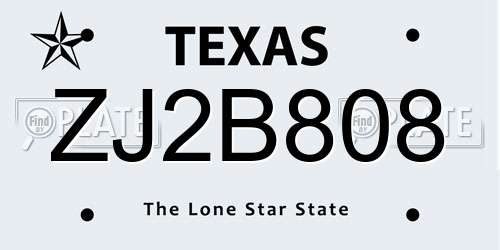 ZJ2B808 Texas License Plate
