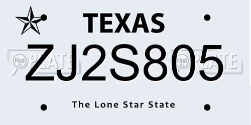 ZJ2S805 Texas License Plate