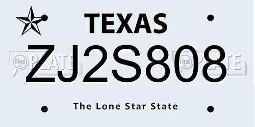 ZJ2S808 Texas License Plate