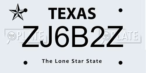 ZJ6B2Z Texas License Plate