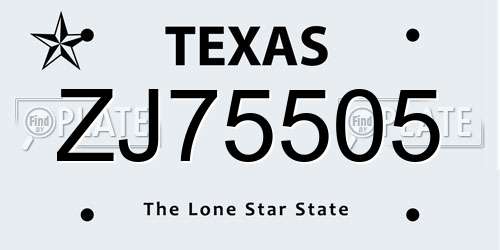 ZJ75505 Texas License Plate