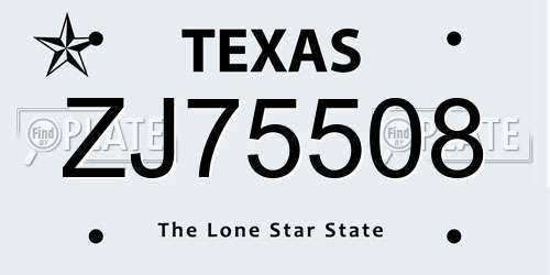 ZJ75508 Texas License Plate