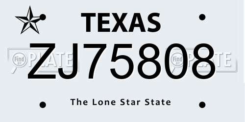 ZJ75808 Texas License Plate