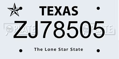ZJ78505 Texas License Plate