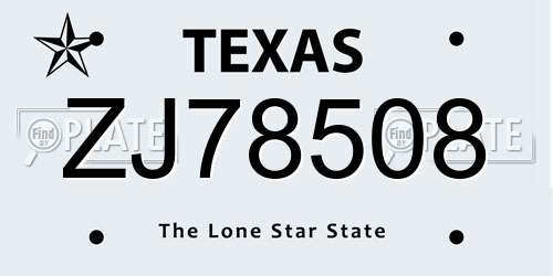 ZJ78508 Texas License Plate
