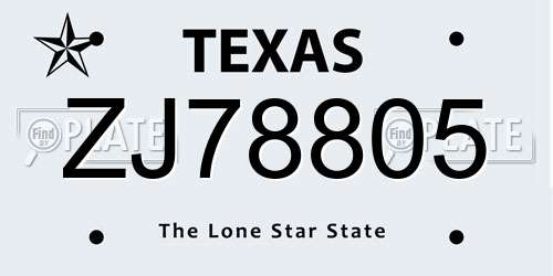 ZJ78805 Texas License Plate