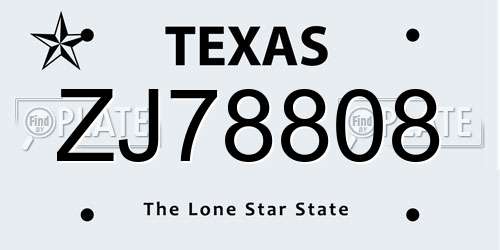 ZJ78808 Texas License Plate