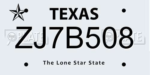 ZJ7B508 Texas License Plate