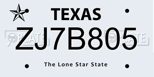 ZJ7B805 Texas License Plate