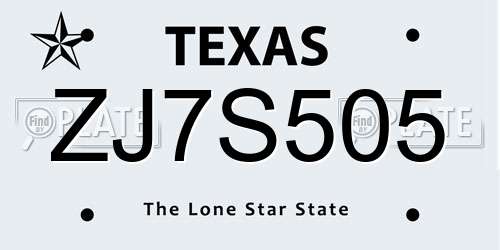 ZJ7S505 Texas License Plate