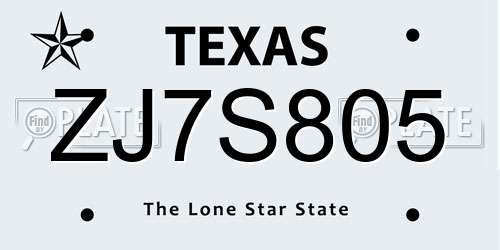 ZJ7S805 Texas License Plate