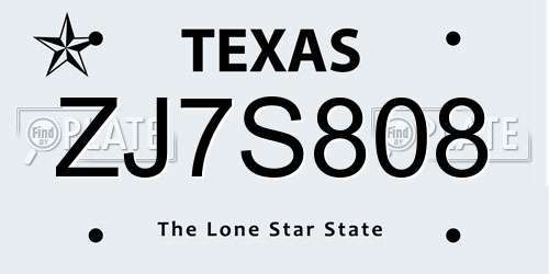 ZJ7S808 Texas License Plate