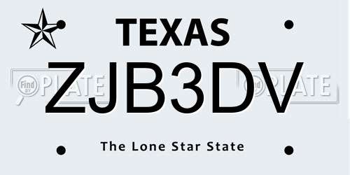 ZJB3DV Texas License Plate