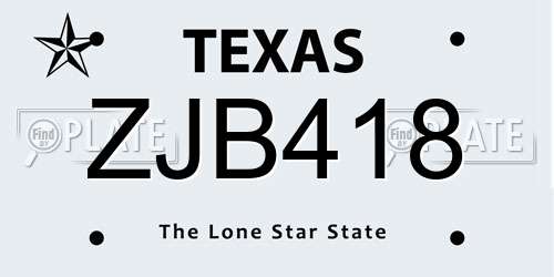 ZJB418 Texas License Plate
