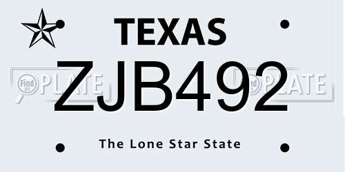 ZJB492 Texas License Plate