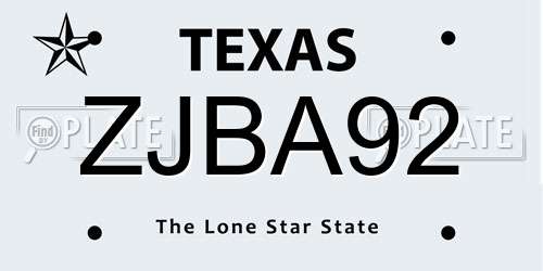 ZJBA92 Texas License Plate