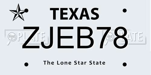 ZJEB78 Texas License Plate