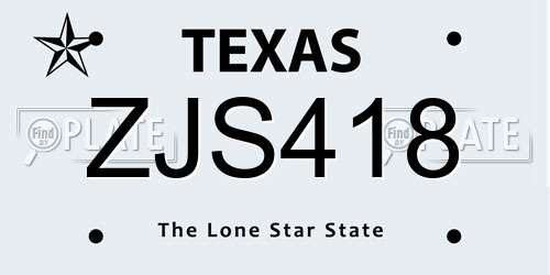 ZJS418 Texas License Plate