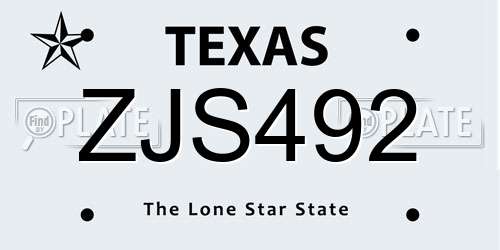 ZJS492 Texas License Plate