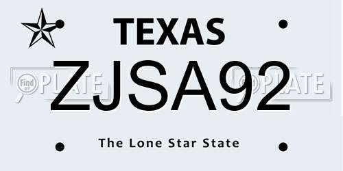 ZJSA92 Texas License Plate