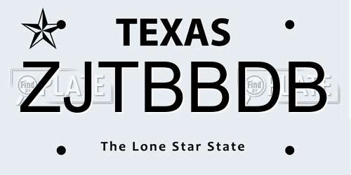 ZJTBBDB Texas License Plate