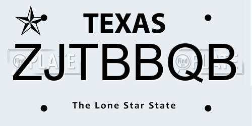 ZJTBBQB Texas License Plate