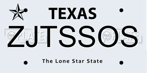 ZJTSSOS Texas License Plate