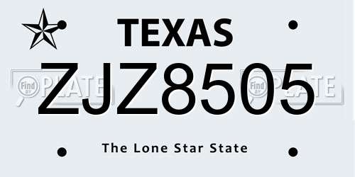 ZJZ8505 Texas License Plate