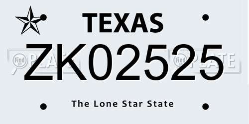 ZK02525 Texas License Plate