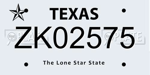 ZK02575 Texas License Plate