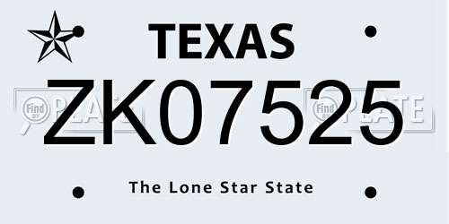ZK07525 Texas License Plate