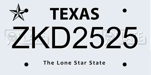 ZKD2525 Texas License Plate