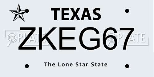 ZKEG67 Texas License Plate